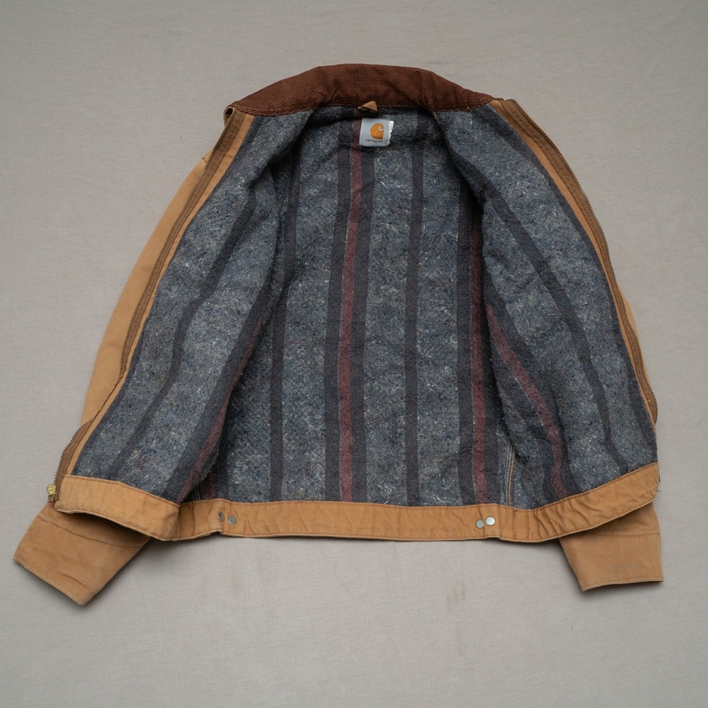 Vtg Carhartt Brown Detroit Blanket Lined Jacket J97 Size Small Corduroy Collar - Picture 3 of 16